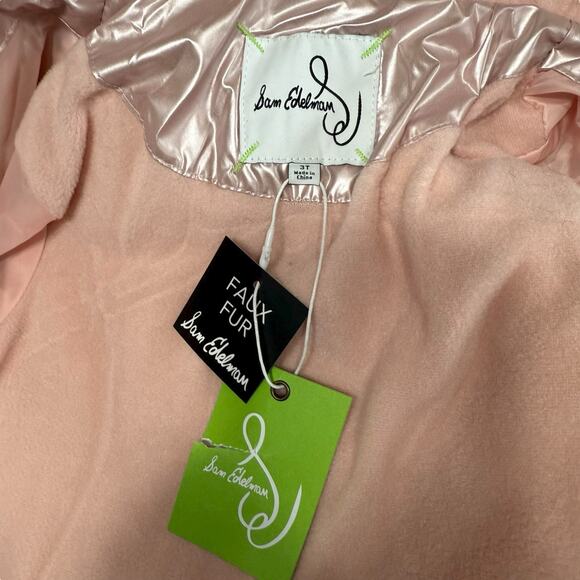 SAM EDELMAN METALLIC SUNBEAM QUILT PUFFER JACKET 3T Faux Fur Pink Girls NWT - Picture 4 of 10